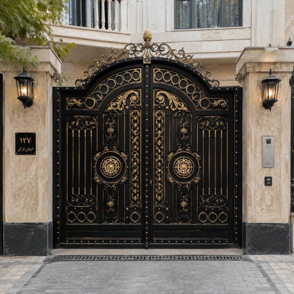 خرید درب حیاط مشکی طلایی با پوشش مقاوم در اصفهان