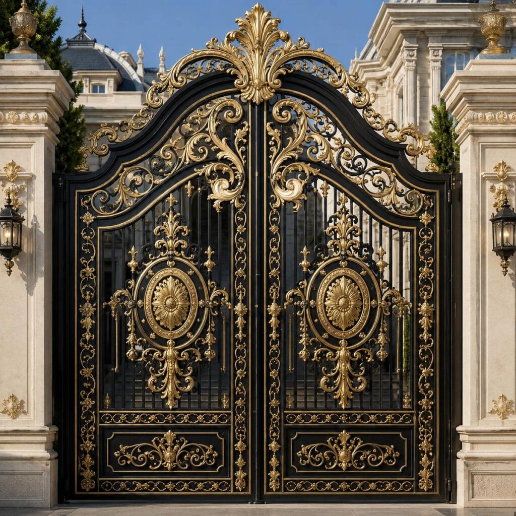 تولید درب پارکینگ مشکی طلایی لووردار در اصفهان