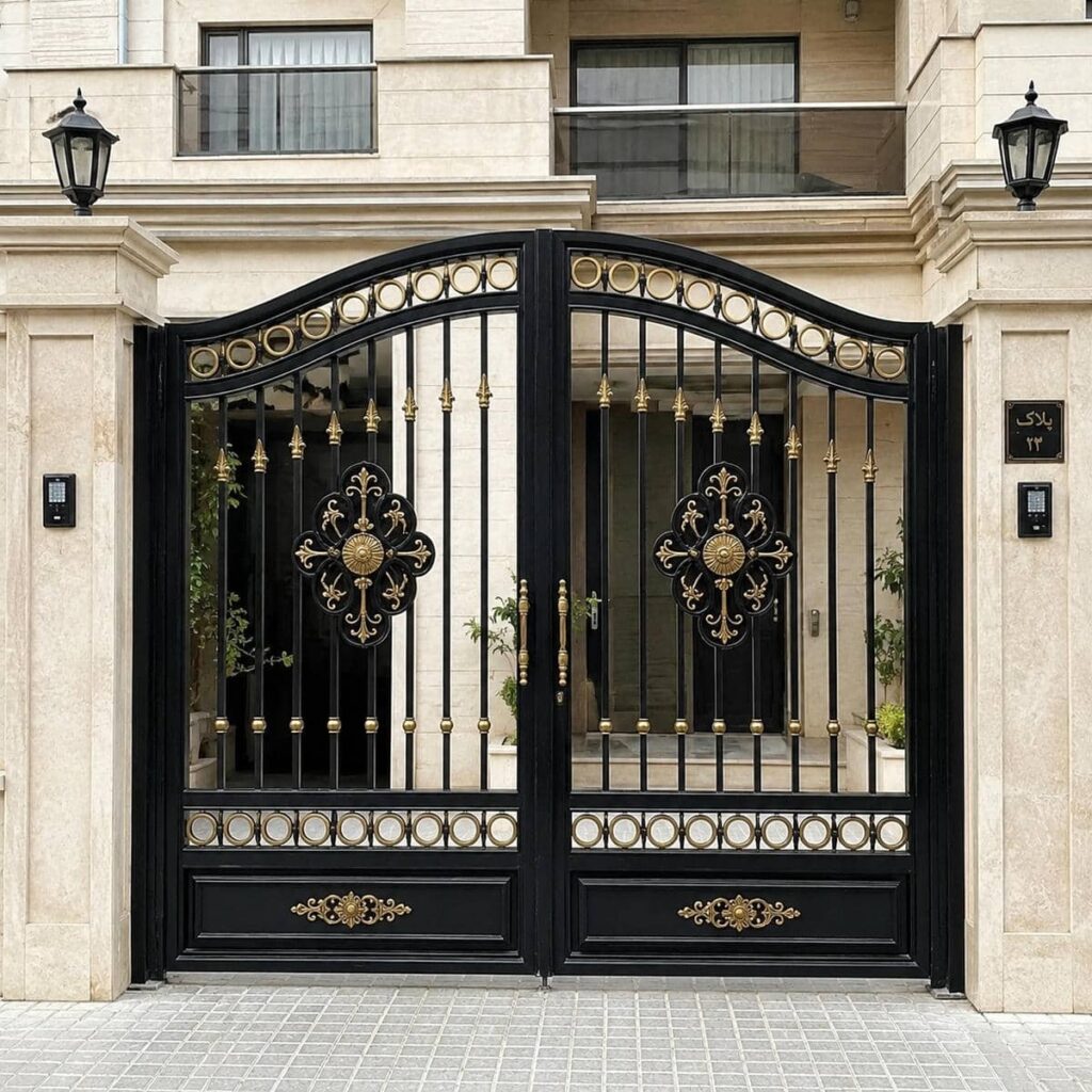 خرید درب ویلایی مشکی طلایی ورودی لوکس در اصفهان