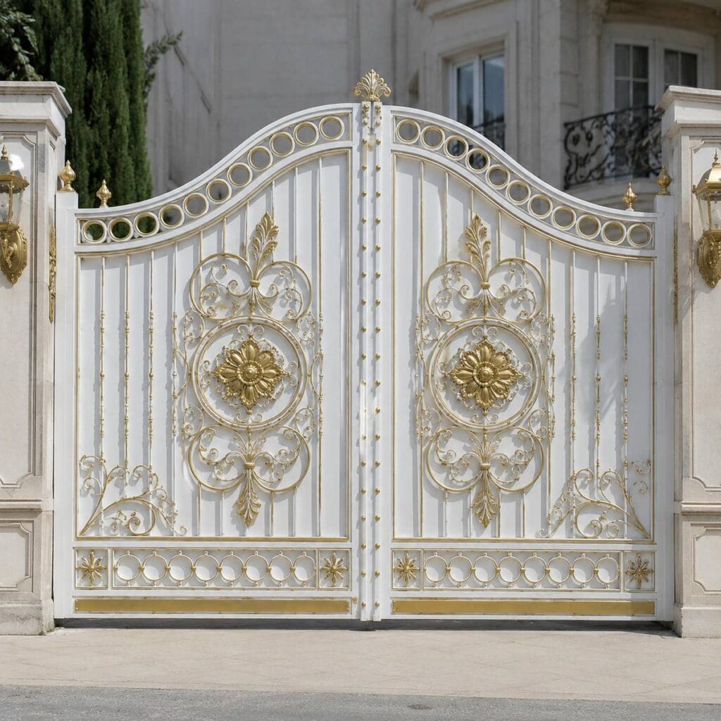 درب حیاط سفید طلایی کلاسیک با قاب دقیق در اصفهان