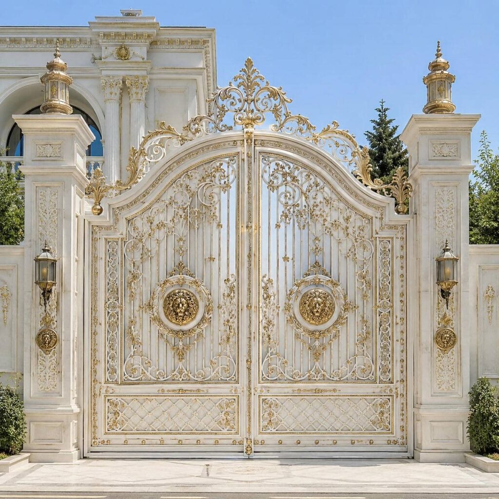 ساخت درب ویلایی سفید طلایی کلاسیک در اصفهان