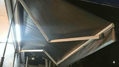 سایبان تاشو طوسی برای ورودی مجتمع در اصفهان