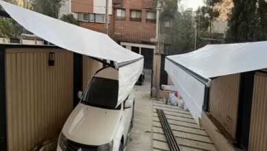 سایبان ریموت دار طوسی روی نمای ساختمان اصفهان