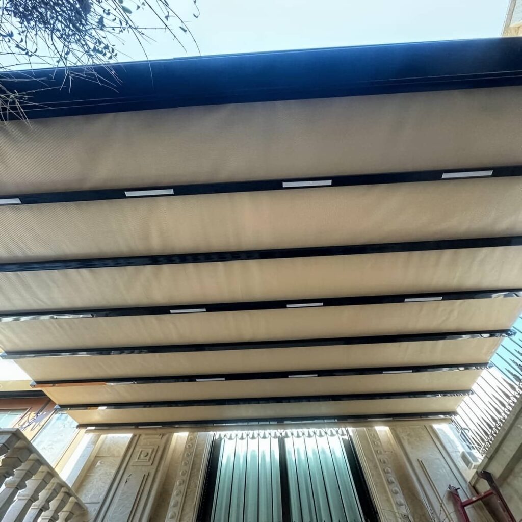 سقف متحرک پارچه ای سفید پروژه اصفهان