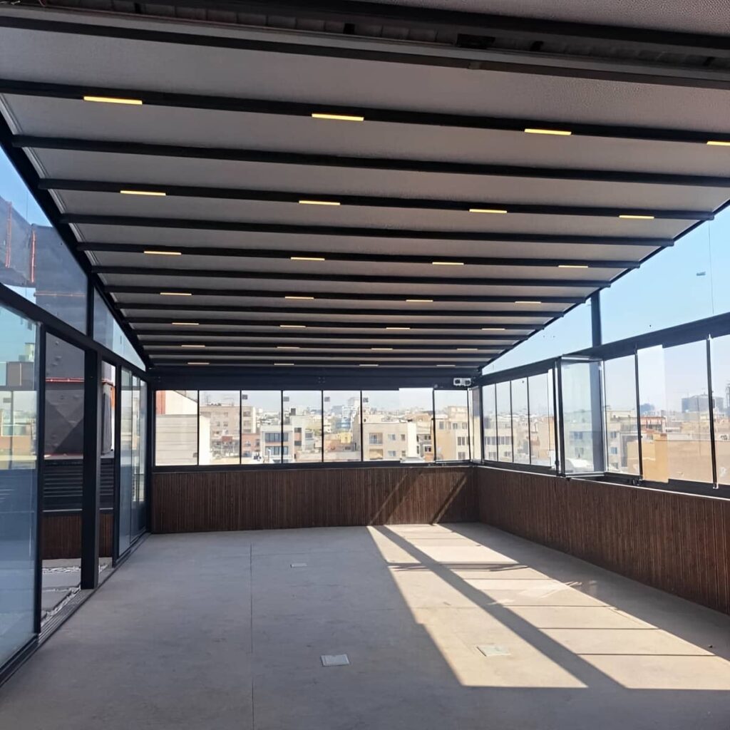 سقف متحرک پارچه ای کرم با ابعاد سفارشی