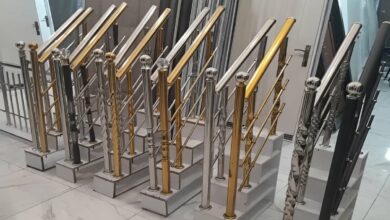 نرده استیل راه پله اصفهان با پایه براق