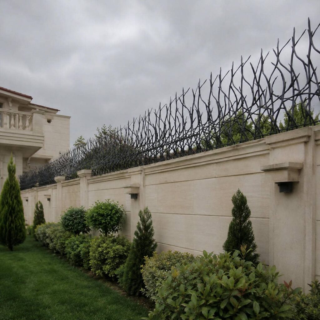 حفاظ شاخ گوزنی مشکی روی دیوار ویلا اصفهان